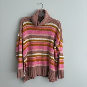 Aerie Multicolor Striped Cowl Neck Chenille Sweater